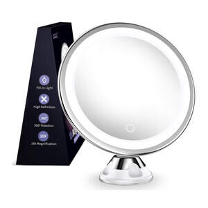 10x Magnifying LED Makeup Mirror 360° Rotation Touch Sensor Suction Cosmetic